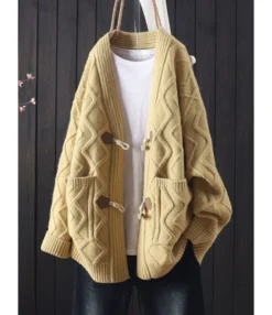 Solid Color Horn Button Women Knit Cardigan