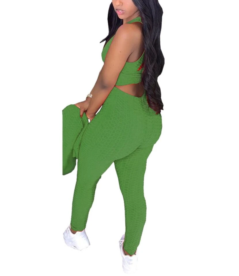 3 Pieces Solid Color Tank Top & Pants & Zipper Jacket Sports Tracksuit 7 3 Pieces Solid Color Tank Top & Pants & Zipper Jacket Sports Tracksuit - Image 7