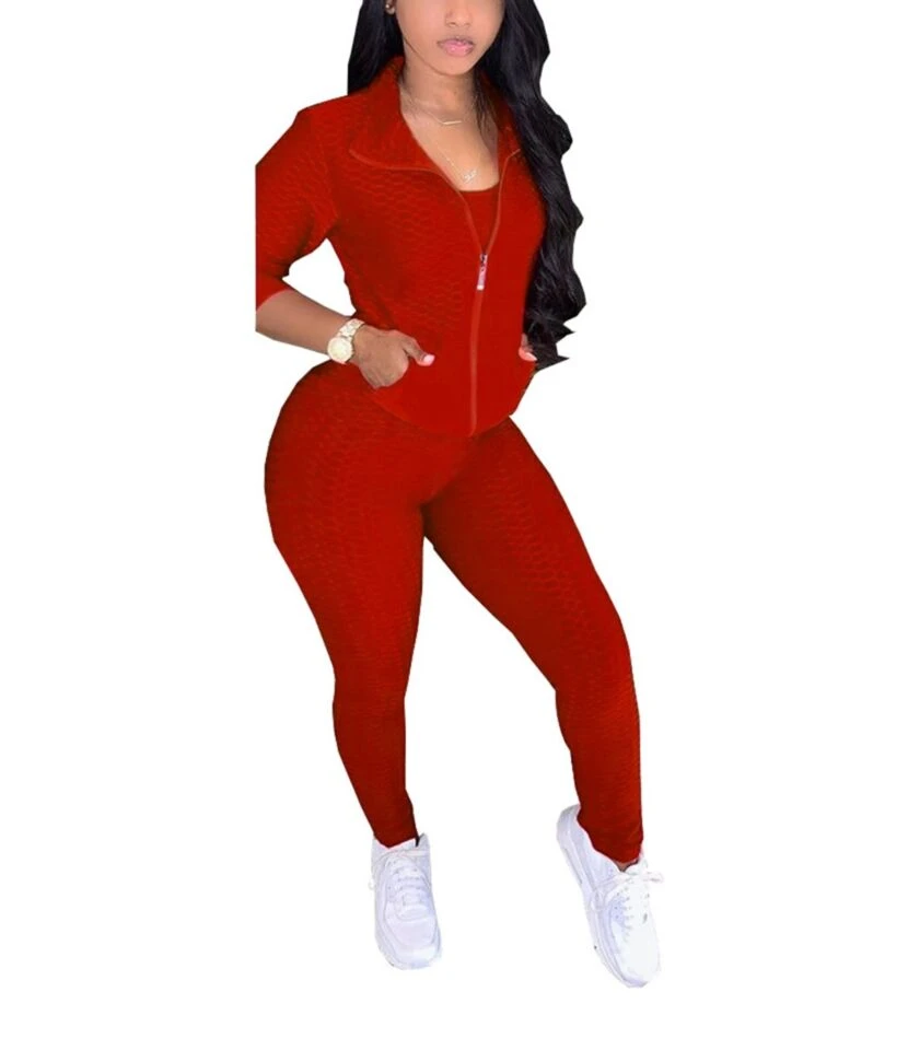 3 Pieces Solid Color Tank Top & Pants & Zipper Jacket Sports Tracksuit 8 3 Pieces Solid Color Tank Top & Pants & Zipper Jacket Sports Tracksuit - Image 8