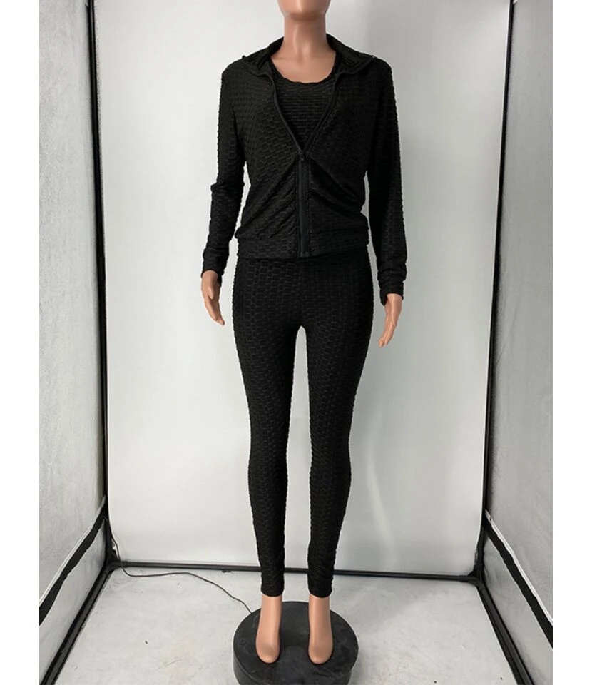 3 Pieces Solid Color Tank Top & Pants & Zipper Jacket Sports Tracksuit 3 3 Pieces Solid Color Tank Top & Pants & Zipper Jacket Sports Tracksuit - Image 3