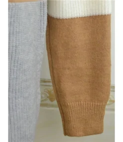 Funnel Collar Hit Color Ribbed Pullover -Women Clothing Sales Store 200925562 4