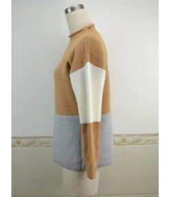 Funnel Collar Hit Color Ribbed Pullover -Women Clothing Sales Store 200925562 5