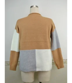 Funnel Collar Hit Color Ribbed Pullover -Women Clothing Sales Store 200925562 6