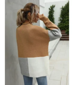 Funnel Collar Hit Color Ribbed Pullover -Women Clothing Sales Store 200925562 7