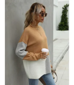 Funnel Collar Hit Color Ribbed Pullover -Women Clothing Sales Store 200925562 8