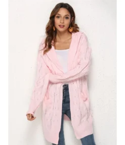 Twist Knit Pocket Hooded Cardigan