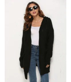 Twist Knit Pocket Hooded Cardigan -Women Clothing Sales Store 200928527 5