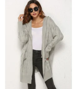 Twist Knit Pocket Hooded Cardigan -Women Clothing Sales Store 200928527 6