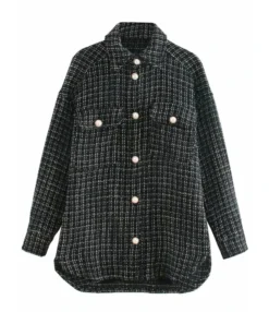Flap Pocket Pearl Button Plaid Shirt Coat -Women Clothing Sales Store 201006741 10 1