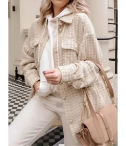 Flap Pocket Pearl Button Plaid Shirt Coat