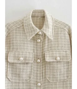 Flap Pocket Pearl Button Plaid Shirt Coat -Women Clothing Sales Store 201006741 5