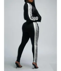 2 Pieces Snake Skin Print Hooded Jacket And Pants Sweatsuit -Women Clothing Sales Store 201009607 2