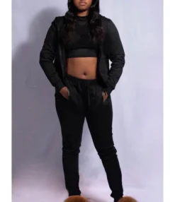 2-piece Plain Zipper Hooded Sweatshirt Match Drawstring Pants Set 15 2-piece Plain Zipper Hooded Sweatshirt Match Drawstring Pants Set -Women Clothing Sales Store 201009737 1 1