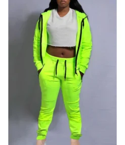 2-piece Plain Zipper Hooded Sweatshirt Match Drawstring Pants Set 14 2-piece Plain Zipper Hooded Sweatshirt Match Drawstring Pants Set -Women Clothing Sales Store 201009737 4 1