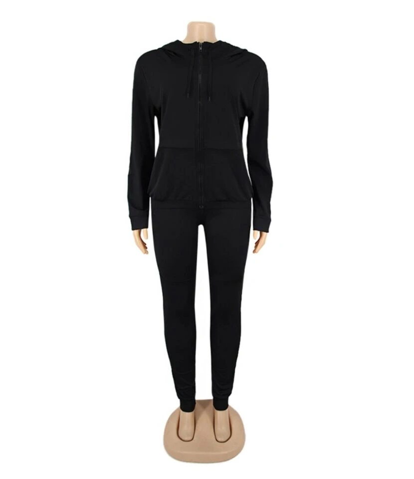 2-piece Plain Zipper Hooded Sweatshirt Match Drawstring Pants Set 6 2-piece Plain Zipper Hooded Sweatshirt Match Drawstring Pants Set - Image 6