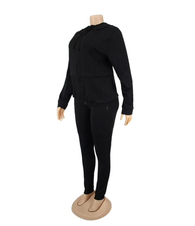 2-piece Plain Zipper Hooded Sweatshirt Match Drawstring Pants Set 7 2-piece Plain Zipper Hooded Sweatshirt Match Drawstring Pants Set - Image 7