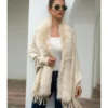 Faux Fur Collar Fringe Trim Cardigan