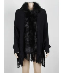 Faux Fur Collar Fringe Trim Cardigan -Women Clothing Sales Store 201010444 7 1