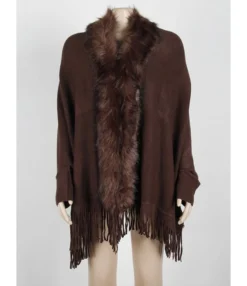 Faux Fur Collar Fringe Trim Cardigan -Women Clothing Sales Store 201010444 8 1