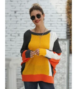 Hit Color Textured Knit Sweater