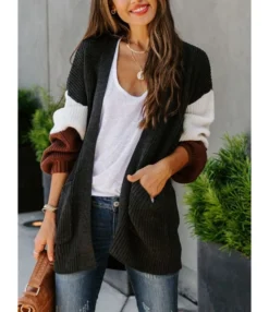 Colorblock Pocket Crochet Stripe Cardigan