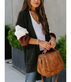 Colorblock Pocket Crochet Stripe Cardigan -Women Clothing Sales Store 201021263 2