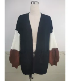 Colorblock Pocket Crochet Stripe Cardigan -Women Clothing Sales Store 201021263 4