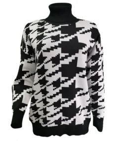 Turtleneck Houndstooth Knit Smock Sweater -Women Clothing Sales Store 201021551 2