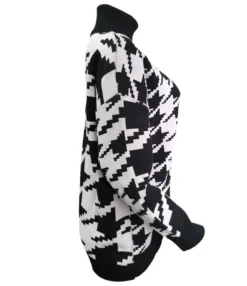 Turtleneck Houndstooth Knit Smock Sweater -Women Clothing Sales Store 201021551 3