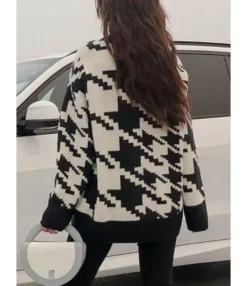Turtleneck Houndstooth Knit Smock Sweater -Women Clothing Sales Store 201021551 5
