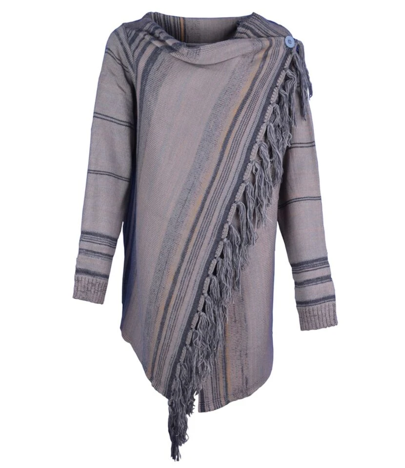 Tassel Hem Knitting Wrapped Shawl Cardigan 5 Tassel Hem Knitting Wrapped Shawl Cardigan - Image 5