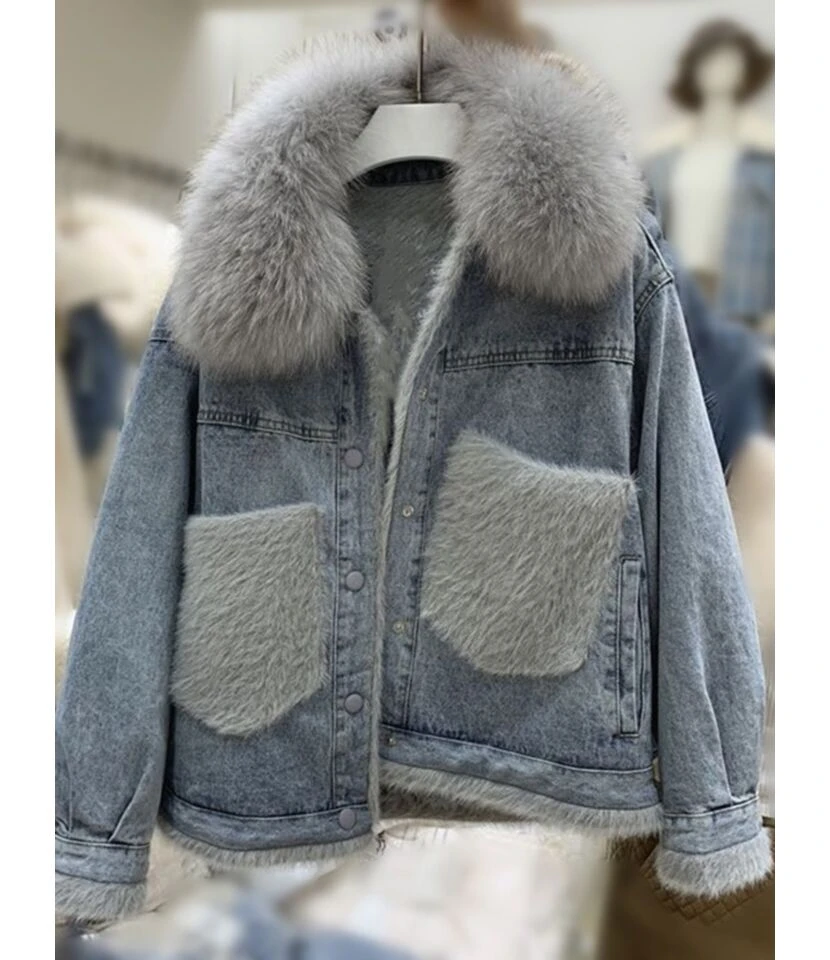 Double Pocket Denim Fur Coat 1 Double Pocket Denim Fur Coat