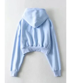 Solid Color Drawstring Detail Pocket Cropped Hoodie -Women Clothing Sales Store 201109006 10