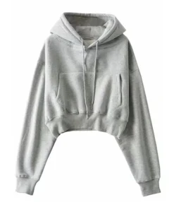 Solid Color Drawstring Detail Pocket Cropped Hoodie -Women Clothing Sales Store 201109006 2 1