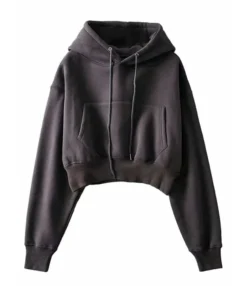 Solid Color Drawstring Detail Pocket Cropped Hoodie -Women Clothing Sales Store 201109006 5 1