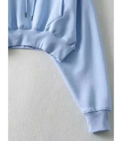 Solid Color Drawstring Detail Pocket Cropped Hoodie -Women Clothing Sales Store 201109006 6