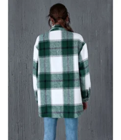 Single Breasted Flap Pocket Checked Shirt Coat Cheap Wholesale Womens Clothing -Women Clothing Sales Store 201114305 3