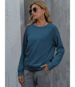 Raglan Sleeve Solid Color Casual Sweatshirt