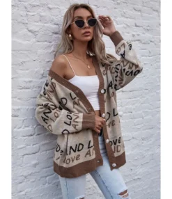 Letter Jacquard Knitting Sweater Cardigan -Women Clothing Sales Store 201120167 2