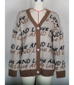 Letter Jacquard Knitting Sweater Cardigan -Women Clothing Sales Store 201120167 5