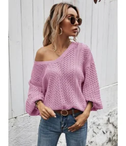 Bishop Sleeve V-neck Knitted Sweater