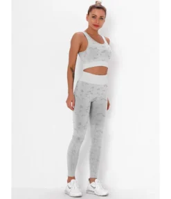 3 PCS Jacquard Knitting Sports Set Crop Top + Tank Top + Pants -Women Clothing Sales Store 201201484 1