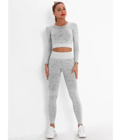 3 PCS Jacquard Knitting Sports Set Crop Top + Tank Top + Pants -Women Clothing Sales Store 201201484 3