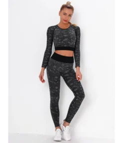 3 PCS Jacquard Knitting Sports Set Crop Top + Tank Top + Pants -Women Clothing Sales Store 201201484 5