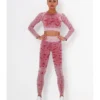 3 PCS Jacquard Knitting Sports Set Crop Top + Tank Top + Pants