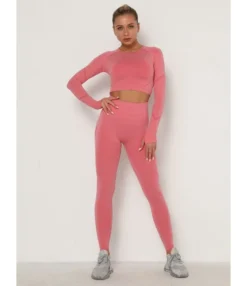 2-piece Contrast Crop Top Match Leggings Workout Set Cheap Wholesale Womens Clothing -Women Clothing Sales Store 201201866 11