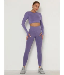 2-piece Contrast Crop Top Match Leggings Workout Set Cheap Wholesale Womens Clothing -Women Clothing Sales Store 201201866 12