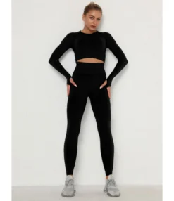 2-piece Contrast Crop Top Match Leggings Workout Set Cheap Wholesale Womens Clothing -Women Clothing Sales Store 201201866 13