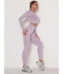 2-piece Contrast Crop Top Match Leggings Workout Set Cheap Wholesale Womens Clothing