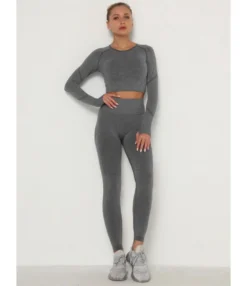 2-piece Contrast Crop Top Match Leggings Workout Set Cheap Wholesale Womens Clothing -Women Clothing Sales Store 201201866 3